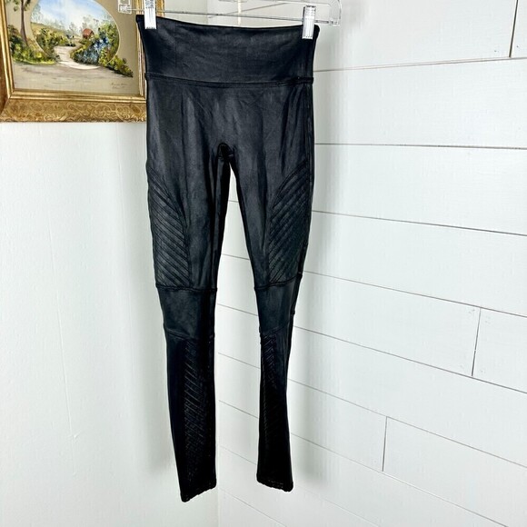 Spanx Faux Leather Moto Leggings Very Black Size XS - Picture 6 of 10